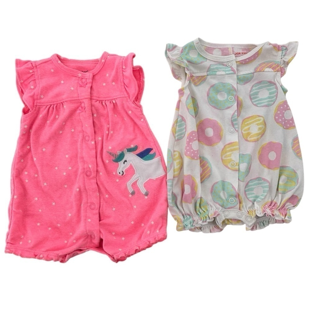 Carter's Baby Girl Star Unicorn Romper 3 Months & Joe Fresh Donuts Romper 3-6 M